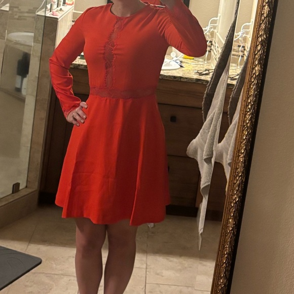 The Kooples Red Long Sleeve Dress with Lace - Picture 5 of 6